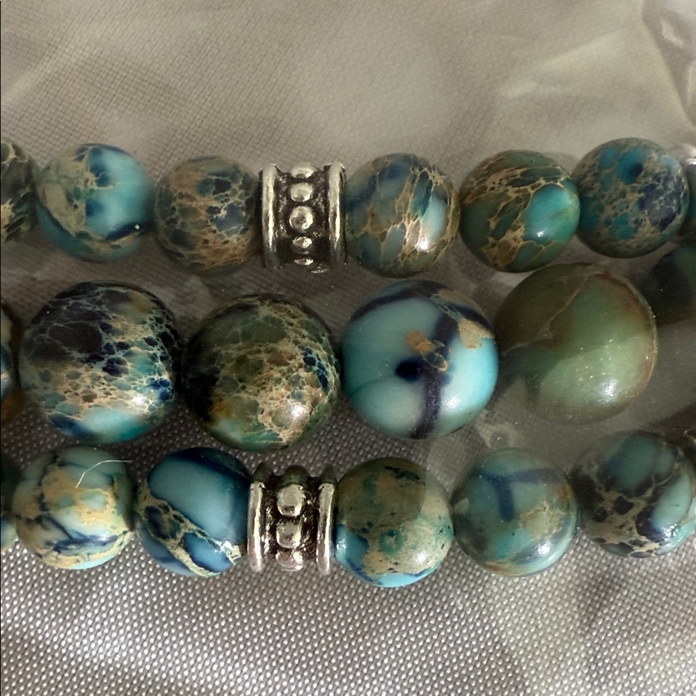 iwatch Turquoise Beaded watch band with Silver Accents - Picture 3 of 5